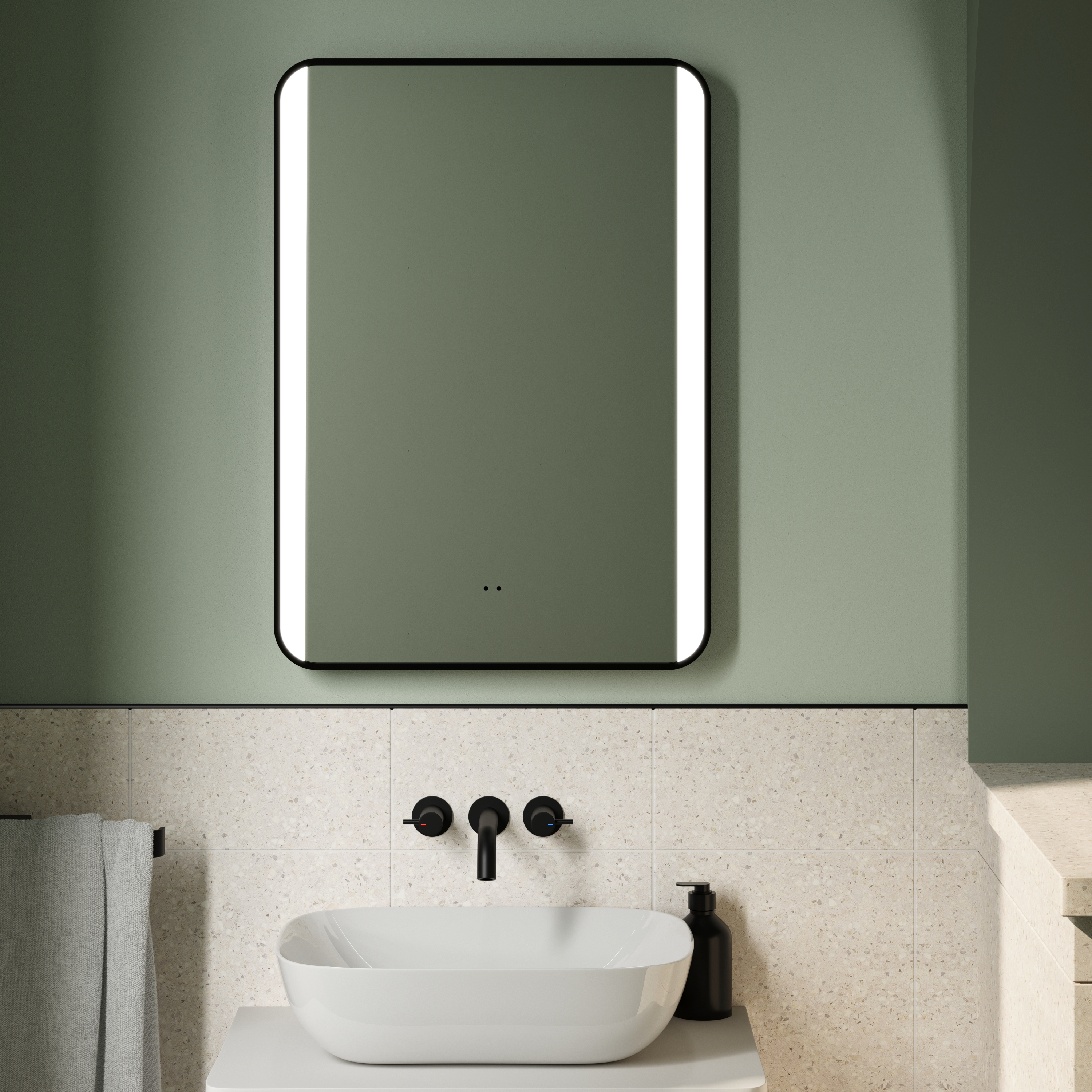 Vellamo LED Illuminated Matt Black Mirror with Demister Pad & Colour Change LEDs - 500 x 700mm