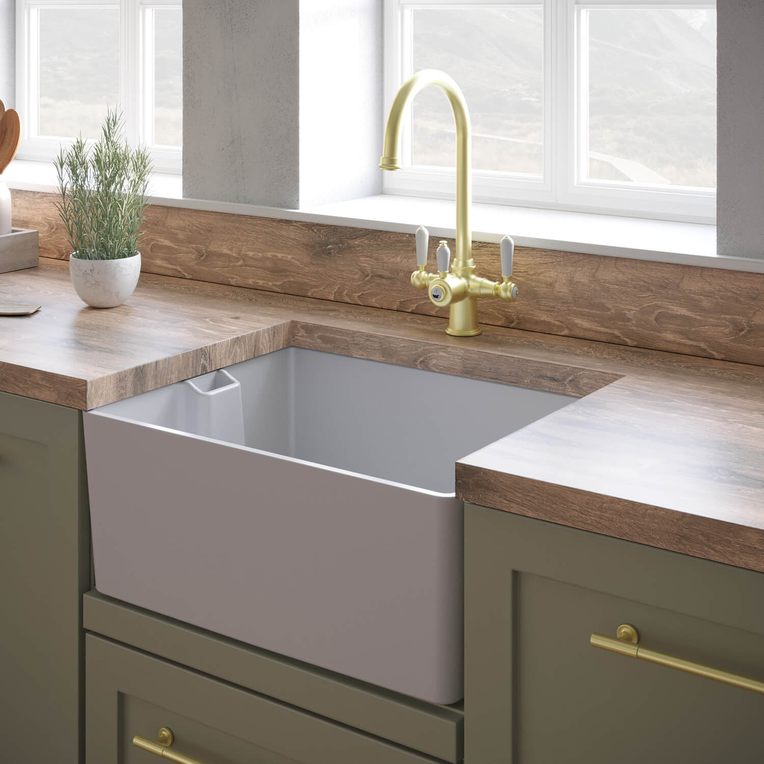 Vellamo Composite White Belfast Kitchen Sink & Waste - 595 x 455mm