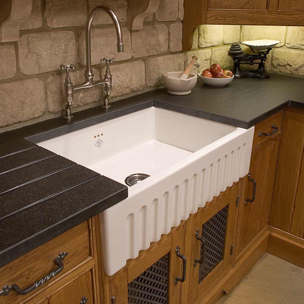 Shaws Original Bowland Ceramic Single Bowl Fluted Front Sink - 595mm x 465mm