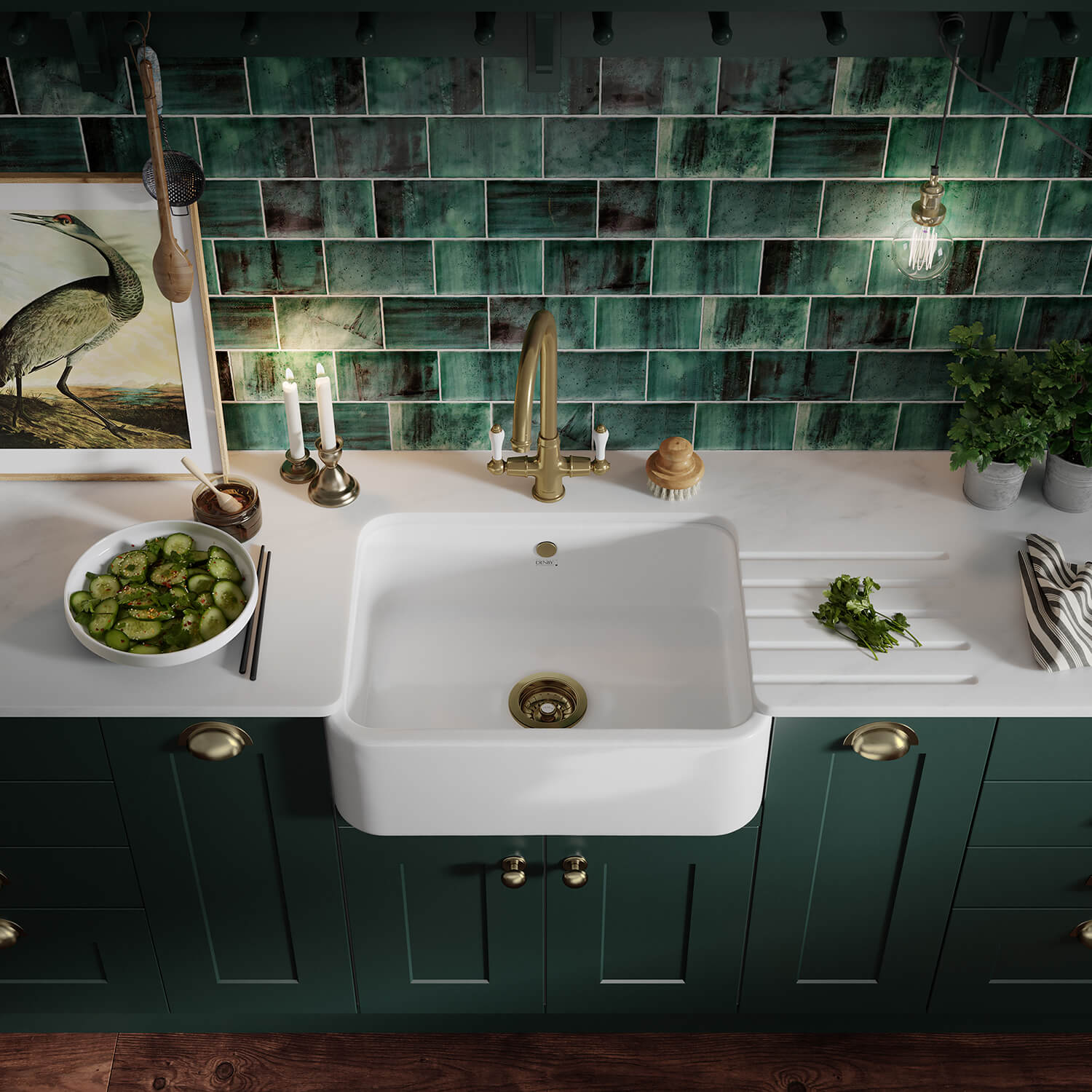 Thomas Denby Windsor Belfast 1 Bowl Gloss White Ceramic Kitchen Sink - 595 x 460mm