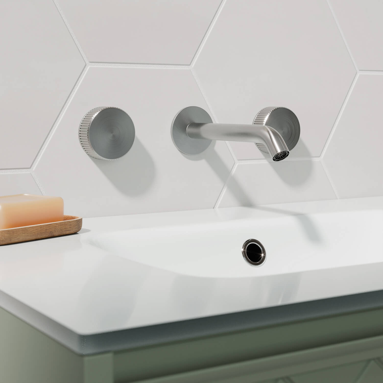 Crosswater 3ONE6 Stainless Steel Wall Mounted 3 Hole Basin Mixer Tap
