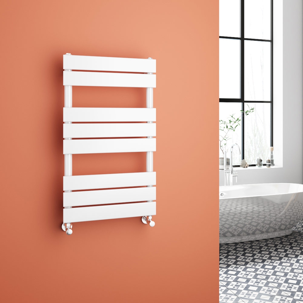 Brenton Avezzano Gloss White Flat Panel Heated Towel Rail - 800 x 450mm