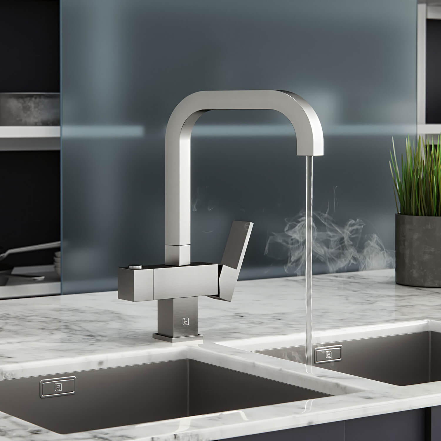The Tap Factory Tetra Filtered Cold & Instant Boiling Water Tap with Filter & WRAS Approved Boiler Tank - Brushed Steel