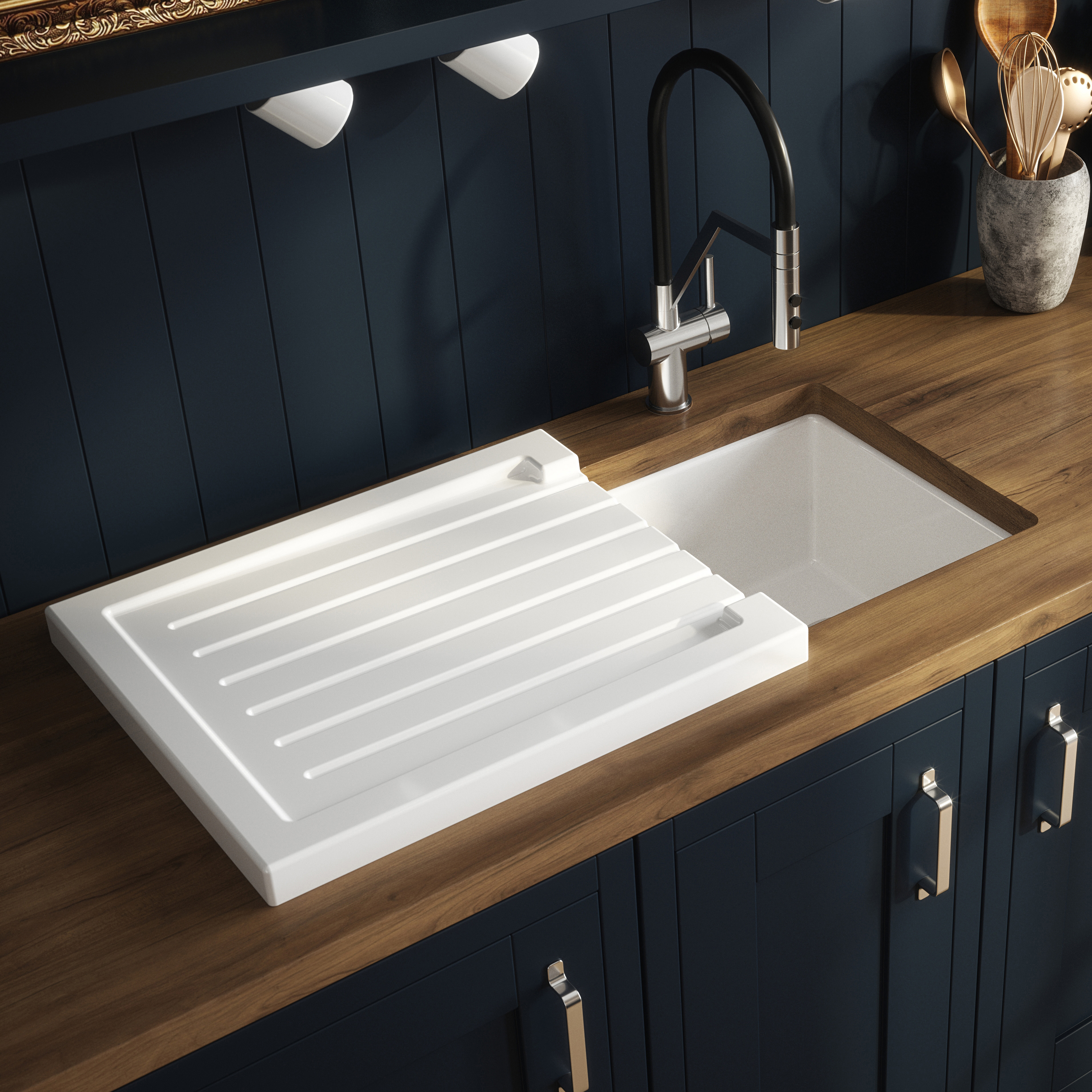 Butler & Rose Ceramic Fireclay Grooved Sink Drainer - 545 x 467mm