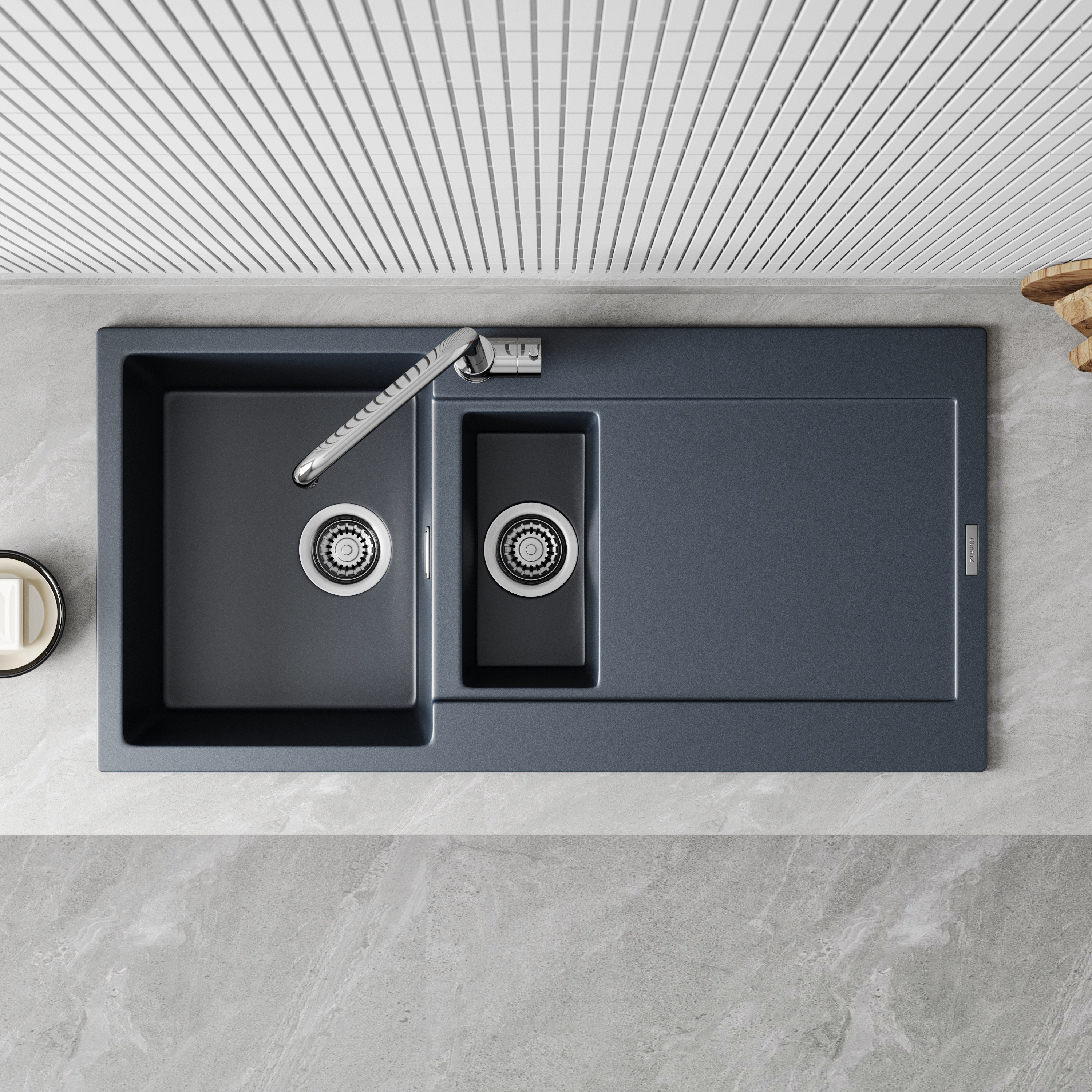 Vellamo Rocca 1.5 Bowl Granite Composite Inset Kitchen Sink & Waste - 1000 x 500mm