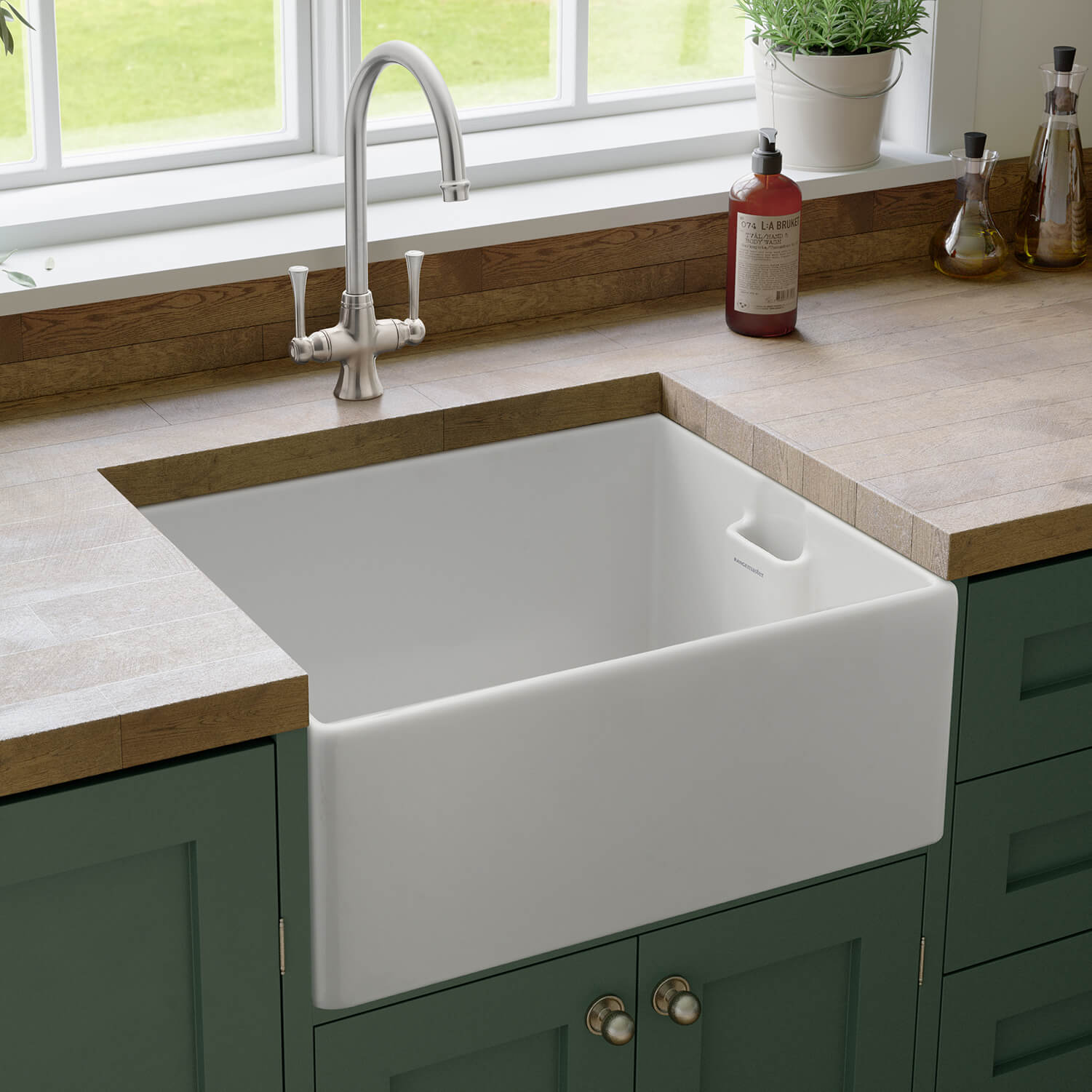 Rangemaster Grange Belfast 1 Bowl Gloss White Fireclay Ceramic Kitchen Sink & Waste - 595 x 455mm