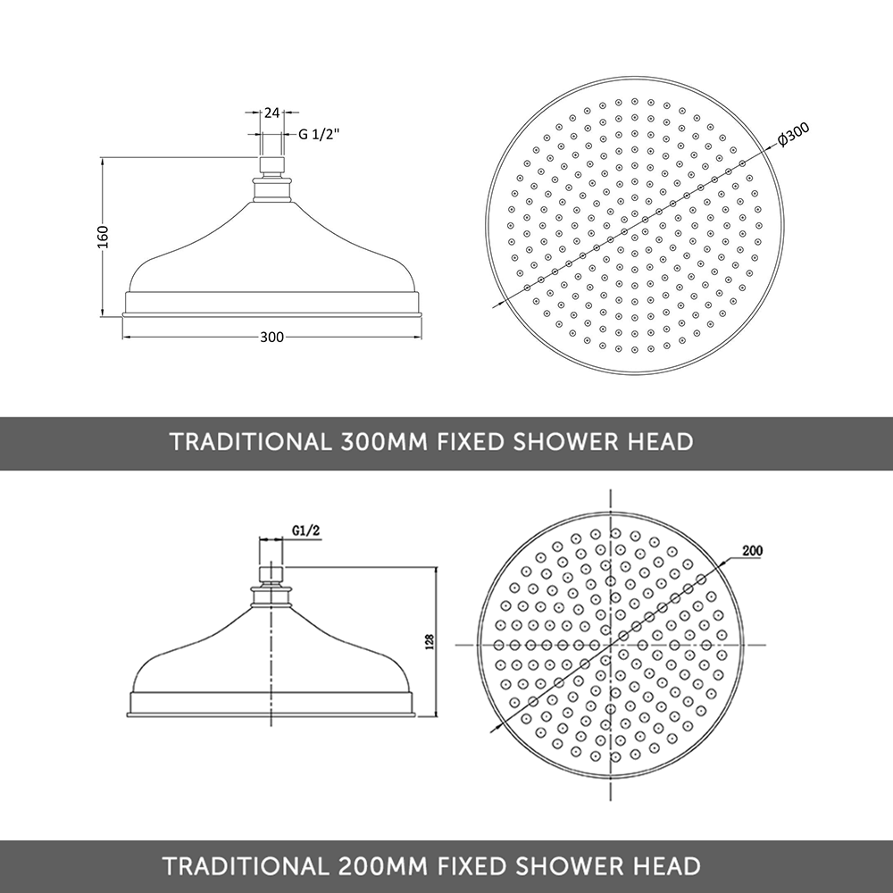 Butler & Rose Edith Concealed Shower Valve, Fixed Shower Head & Slide Rail Kit