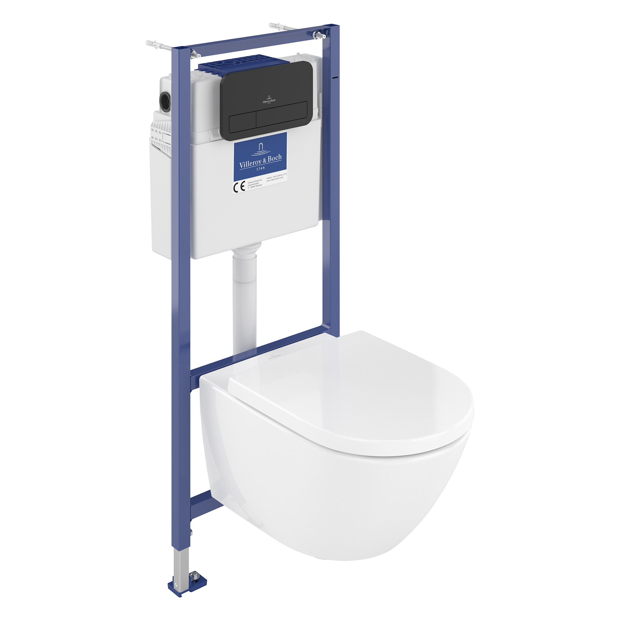 Villeroy & Boch ViConnect Pro 2.0 Frame with Subway 3.0 TwistFlush Rimless Wall Mounted Toilet, Flush Plate & Soft Close Toilet Seat