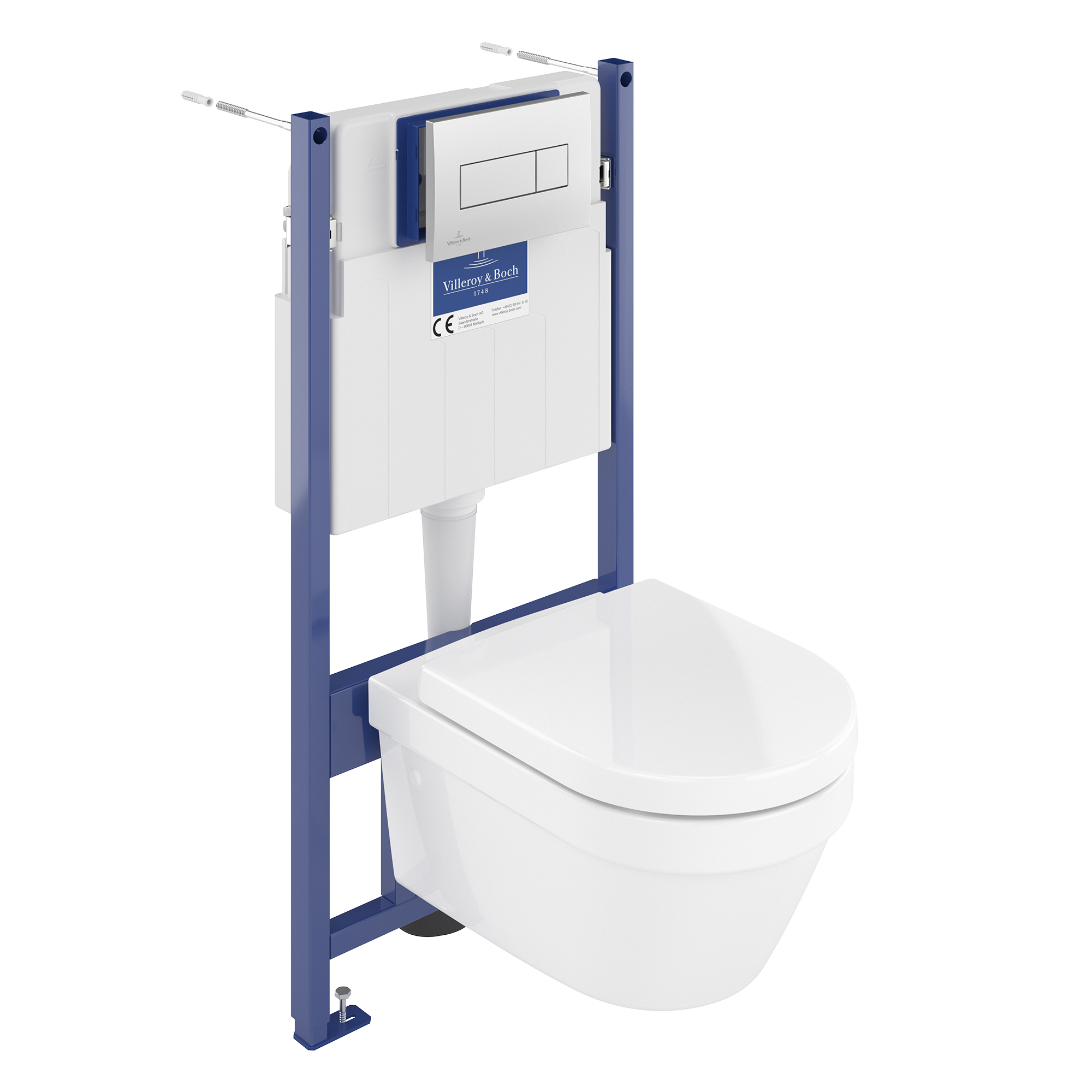 Villeroy & Boch ViConnect Pro S Frame with Architectura Round Rimless Wall Mounted Toilet, Flush Plate & Soft Close Toilet Seat