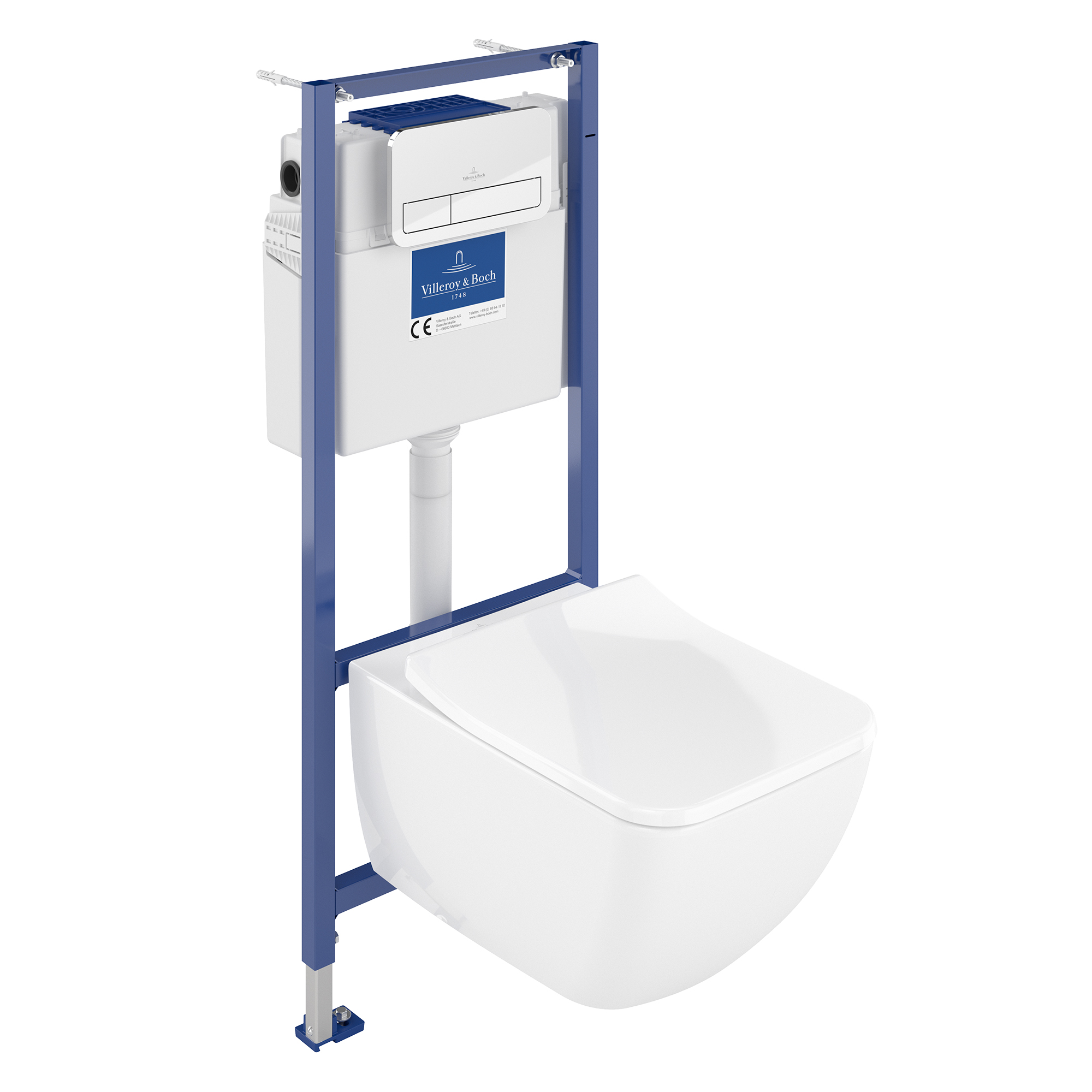 Villeroy & Boch ViConnect Pro 2.0 Frame with Venticello Rimless Wall Mounted Toilet, Flush Plate & Soft Close Toilet Seat