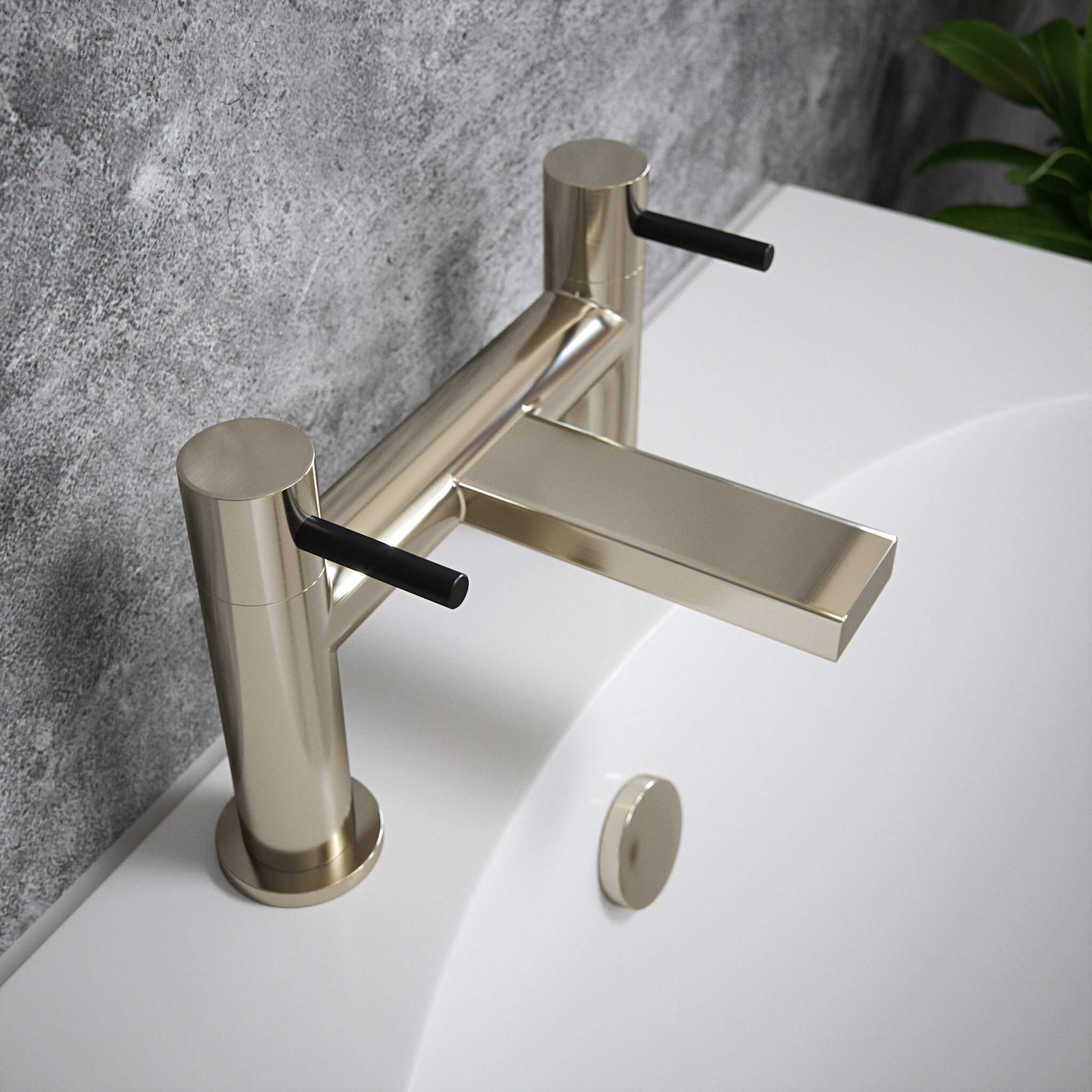 The Tap Factory Vibrance Brushed Nickel Deck Mounted Bath Filler - 6 Handle Colours Available