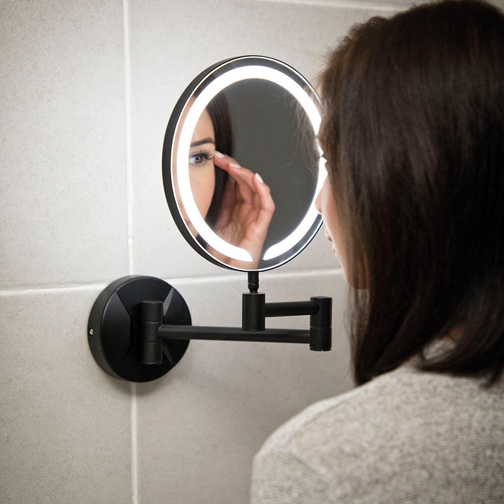 Vellamo LED Illuminated Matt Black Round Magnifying Wall Mirror