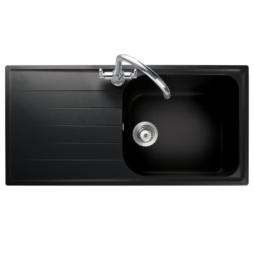 Rangemaster Amethyst Igneous Granite Large Single Bowl Kitchen Sink with Reversible Drainer & Waste Kit - 1000 x 500mm