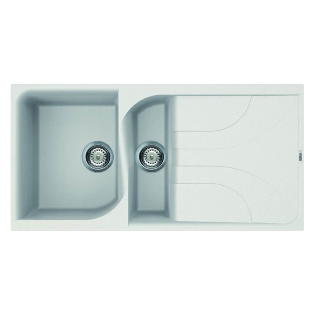 Reginox Ego White Granite Composite 1.5 Bowl Kitchen Sink & Vellamo FlexiSpray Kitchen Mixer