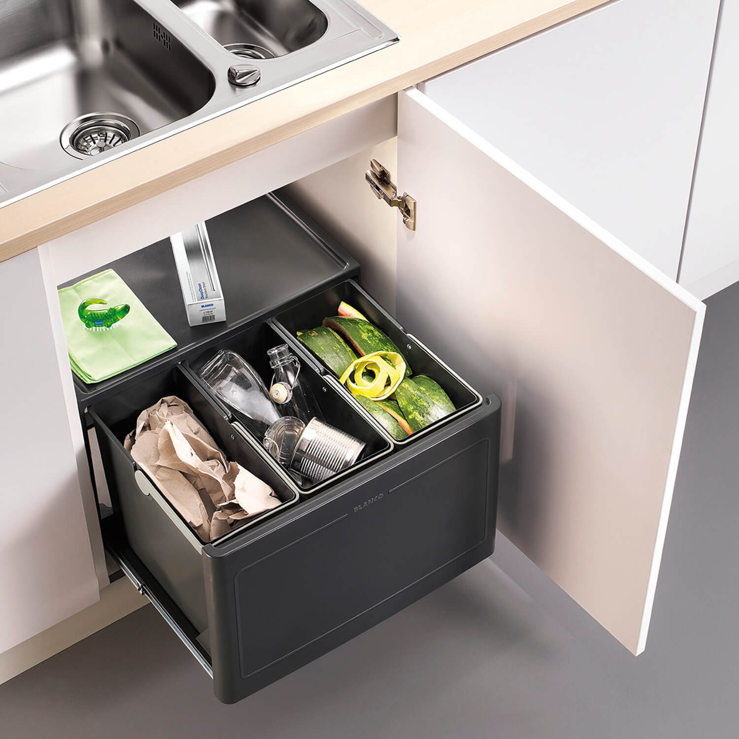 Blanco Botton Pro 39 litre 3 Container Waste Organiser for 600mm Kitchen Cabinets