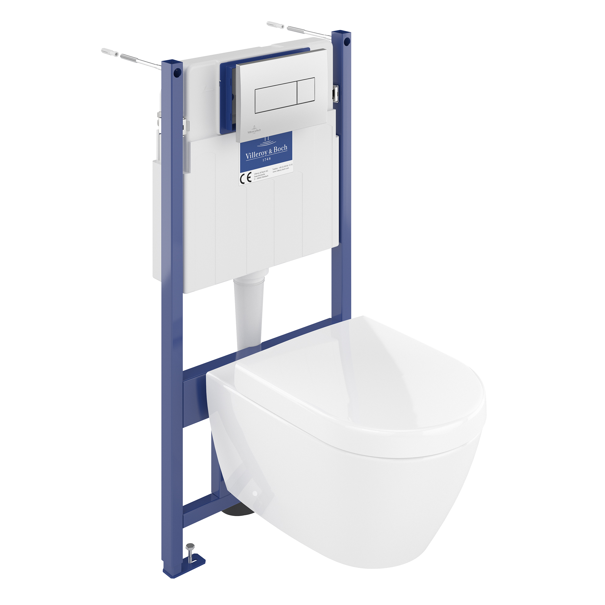 Villeroy & Boch ViConnect Pro S Frame with Subway 2.0 Wall Mounted Rimless Toilet, Flush Plate & Soft Close Toilet Seat