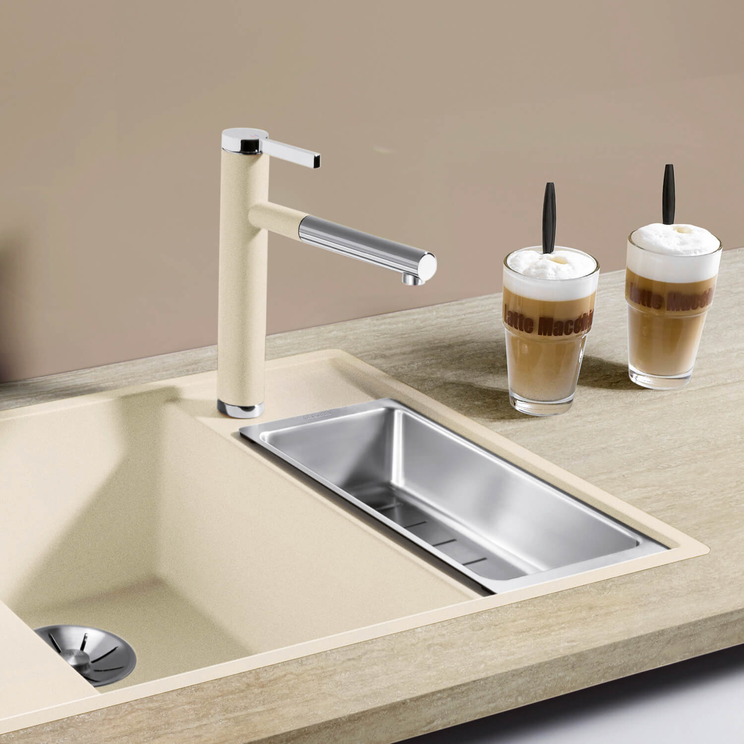 Blanco Linee-S Single Lever Pull Out Kitchen Mixer Tap with Silgranit Matching Finish