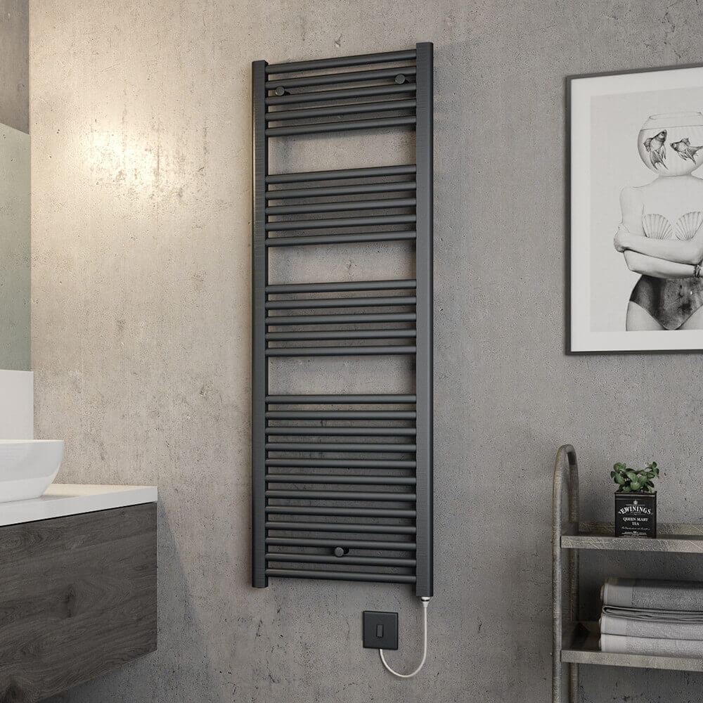 Brenton Hestia Electric Straight Anthracite Heated Towel Rail - 1375 x 480mm