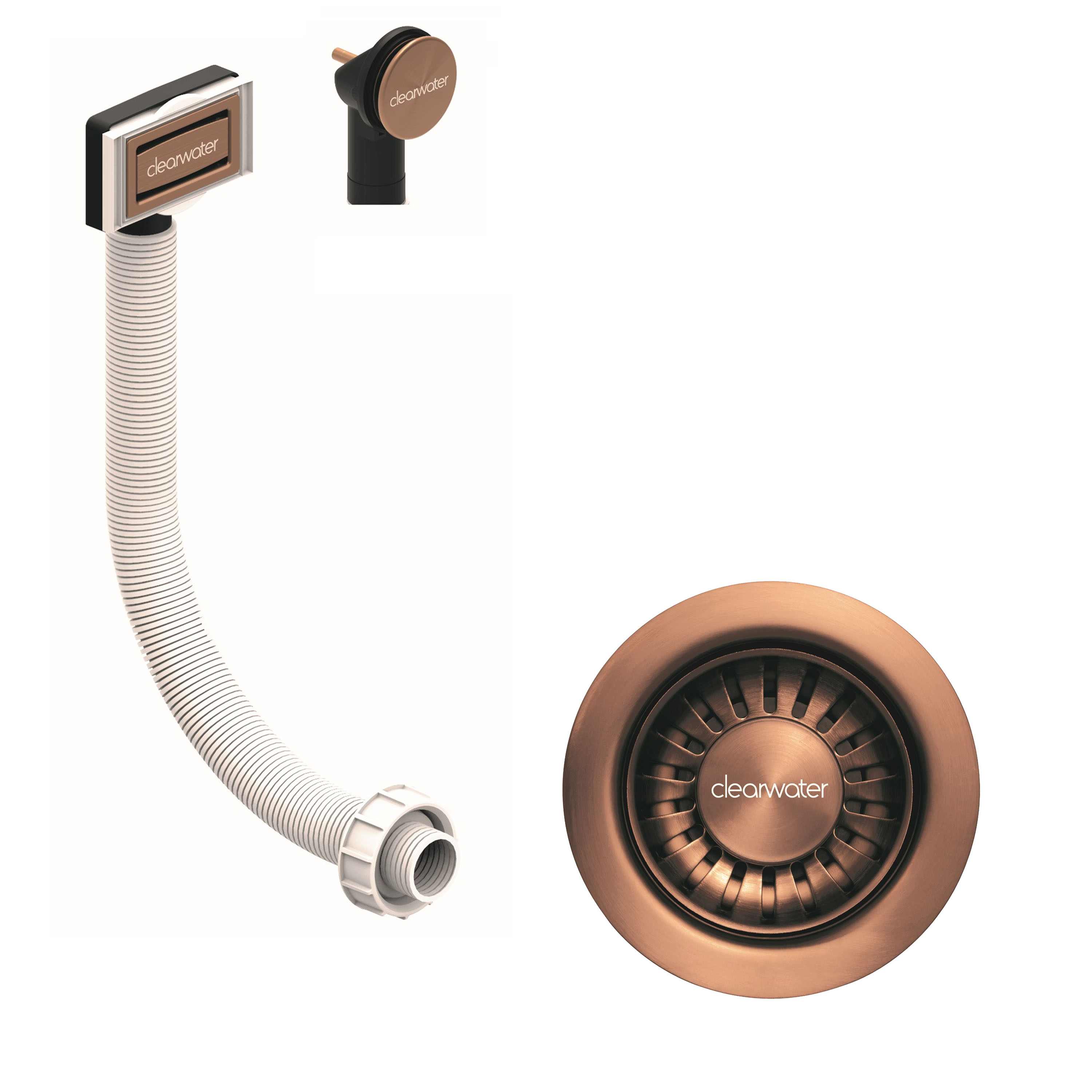 Clearwater Regency Copper 90mm Kitchen Basket Strainer Waste and Overflow