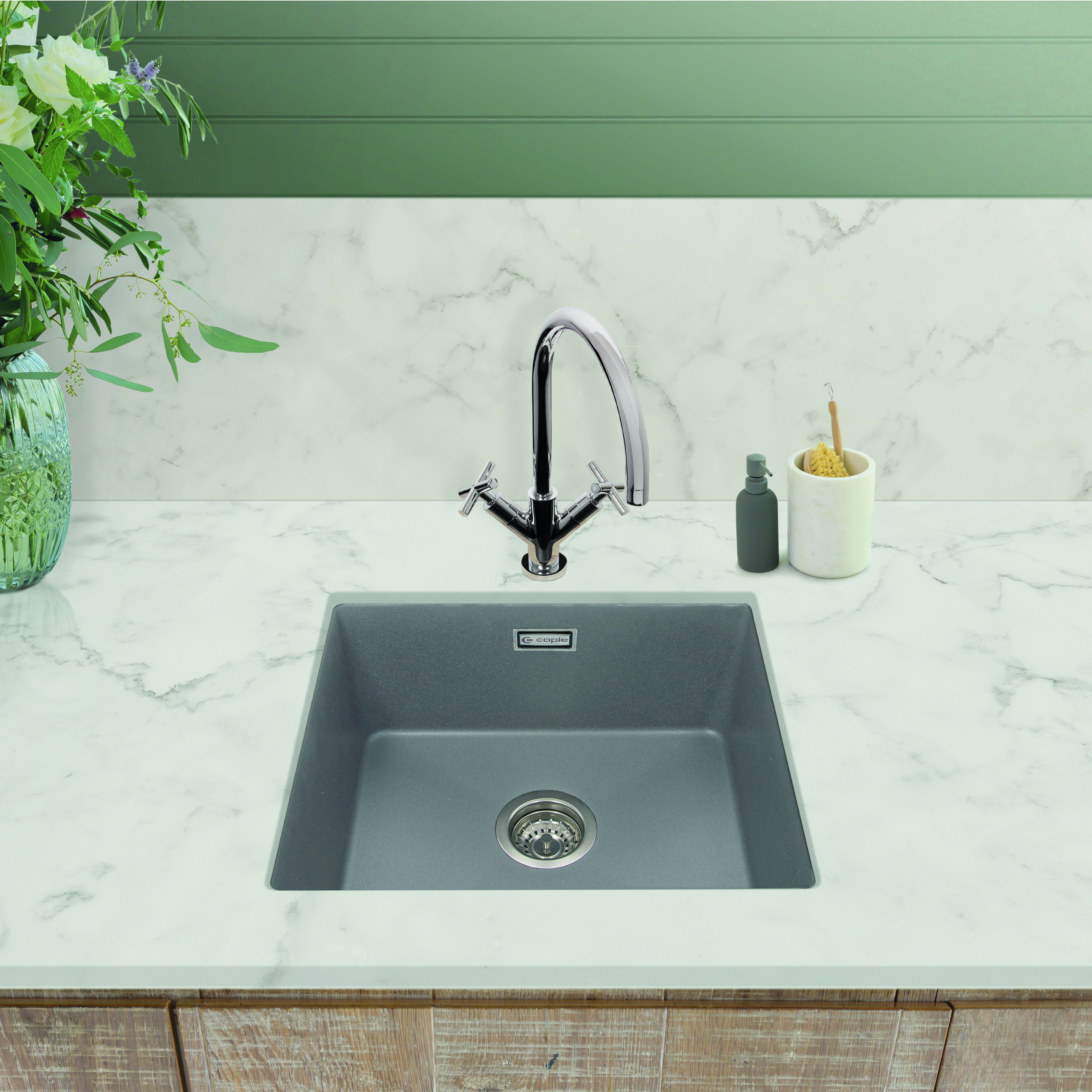 Caple Leesti 1 Bowl Inset or Undermount Granite Composite Kitchen Sink & Waste Kit - 530 x 460mm