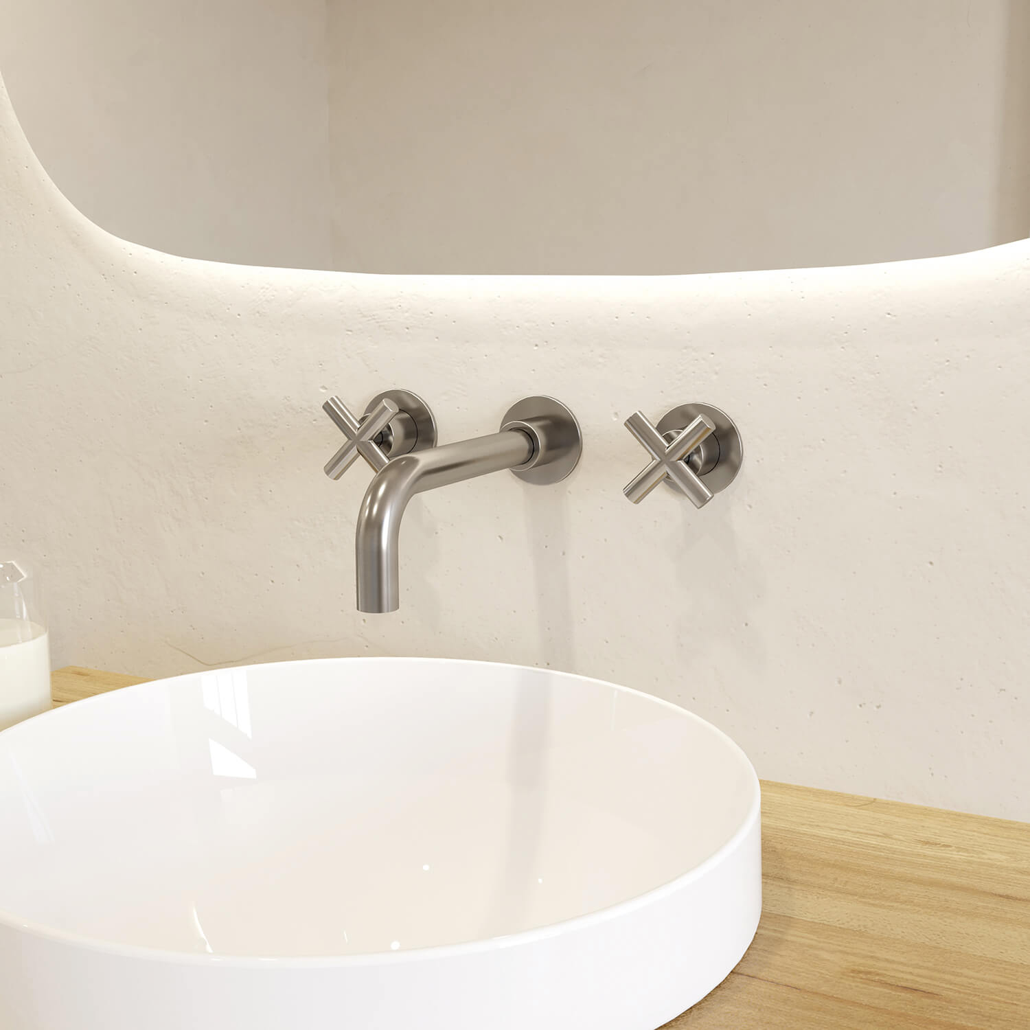 Crosswater MPRO 3 Hole Wall Mounted Basin Mixer Tap with Crosshead Handles