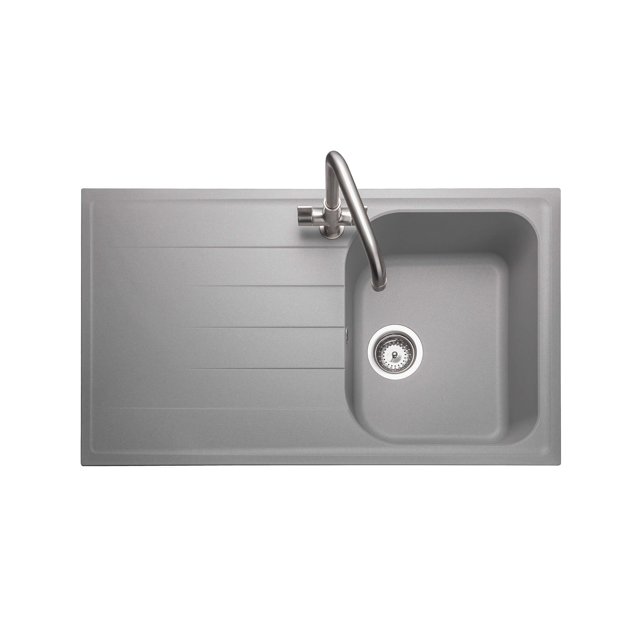 Rangemaster Amethyst Igneous Granite Compact Single Bowl Kitchen Sink with Reversible Drainer & Waste Kit - 860 x 500mm