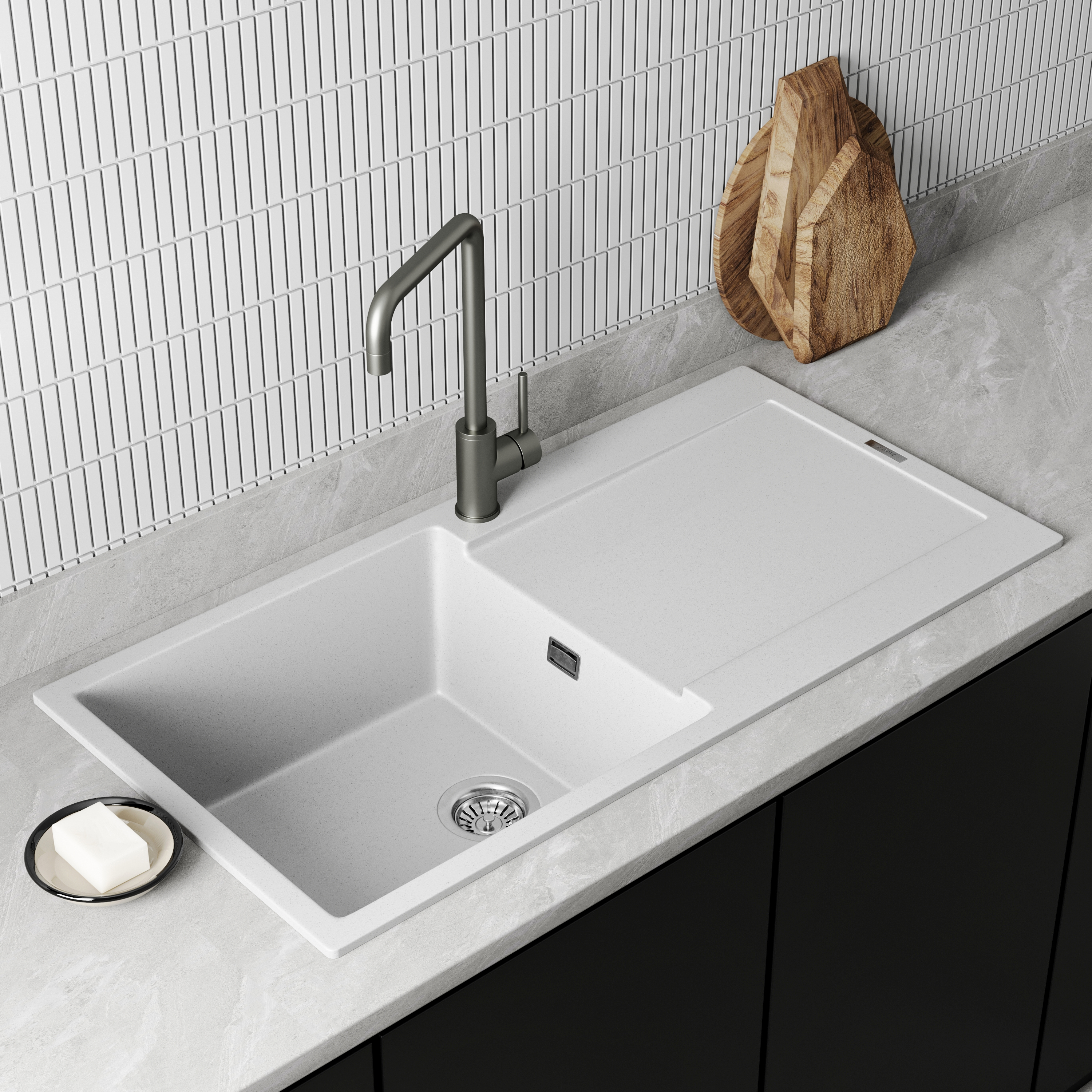 Vellamo Rocca Large 1 Bowl Granite Composite Inset Kitchen Sink & Waste - 1000 x 500mm