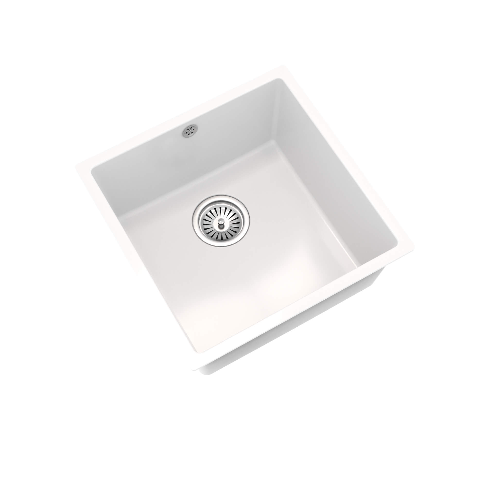 Vellamo Ceramic-Style Gloss White Composite Inset / Undermount 1 Bowl Kitchen Sink & Waste - 440 x 440mm