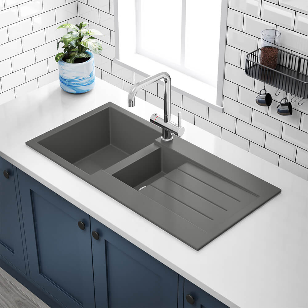 Vellamo Designer 1.5 Bowl Comite Composite Kitchen Sink & Waste with Reversible Drainer - 1000 x 500mm