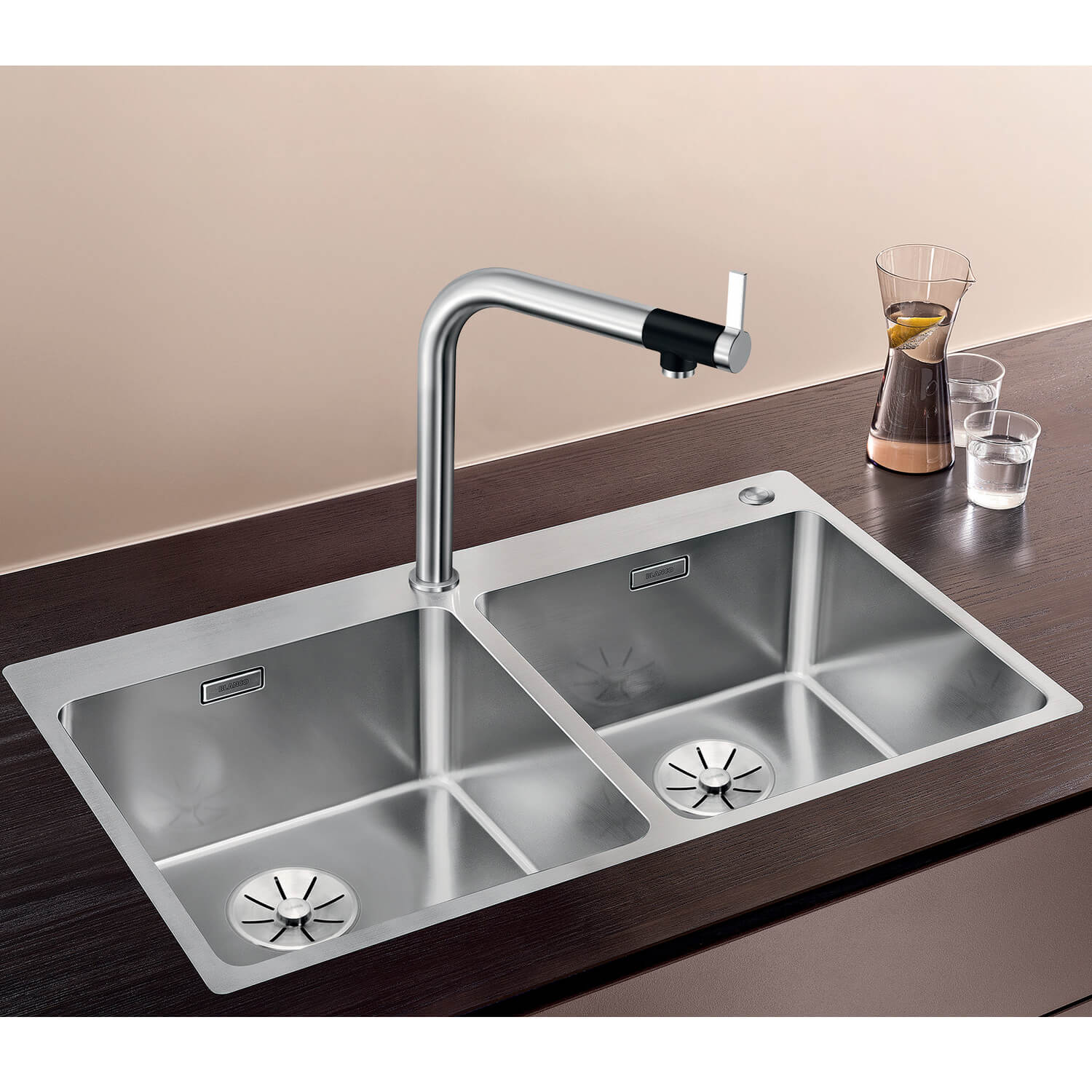 Blanco Andano Double Bowl Inset Satin Polish Stainless Steel Kitchen Sink & Waste - 865 x 500mm