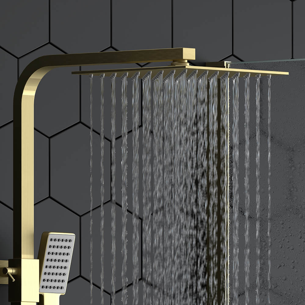 Harbour Rigid Riser Shower Kit, Fixed Square Shower Head & Shower Handset - Brushed Brass