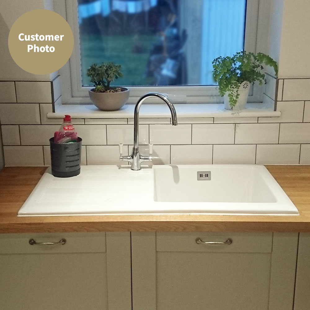Butler & Rose 1 Bowl White Ceramic Kitchen Sink & Waste Kit with Reversible Drainer - 1010 x 510mm