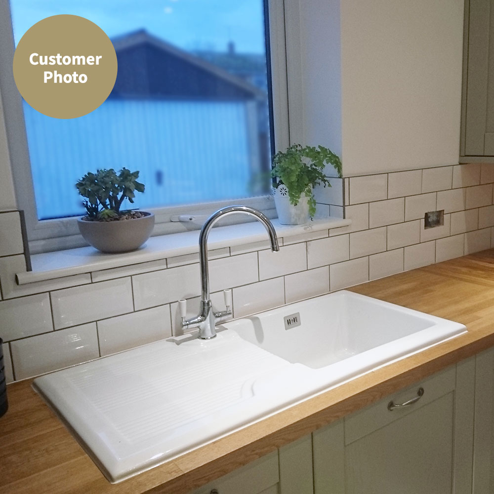 Butler & Rose 1 Bowl White Ceramic Kitchen Sink & Waste Kit with Reversible Drainer - 1010 x 510mm