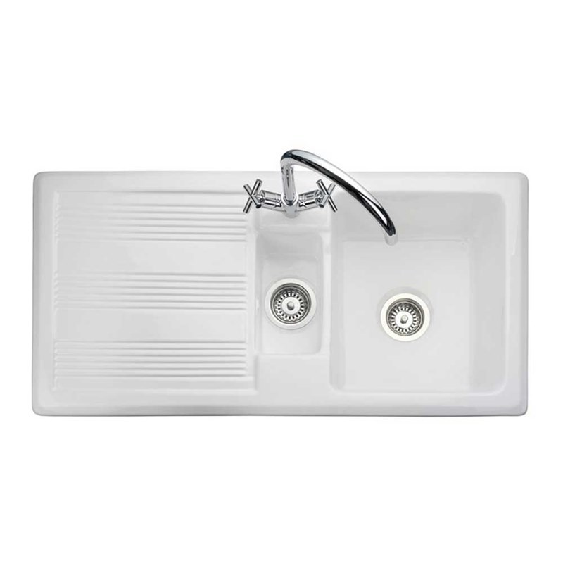 Butler & Rose 1.5 Bowl White Ceramic Kitchen Sink with Reversible Drainer - 1010mm x 510mm